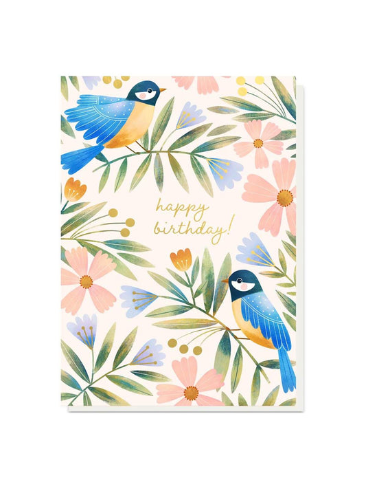 Blue tit floral birthday card